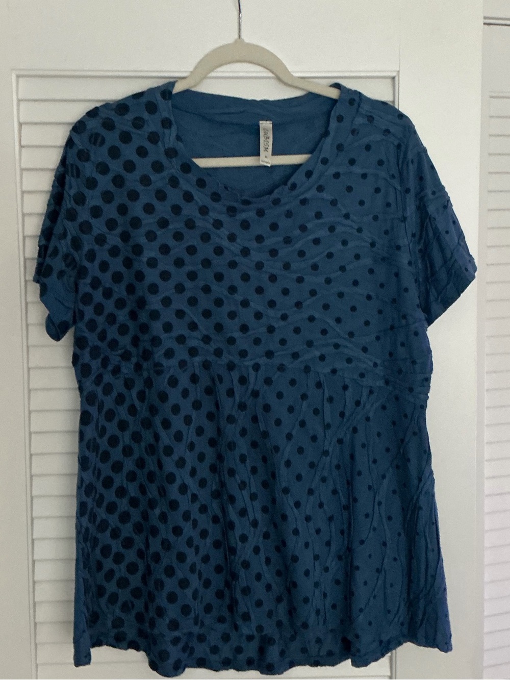 Cubism Lagenlook Polka Dot Short Sleeve Blue Tunic Top size medium classy artsy